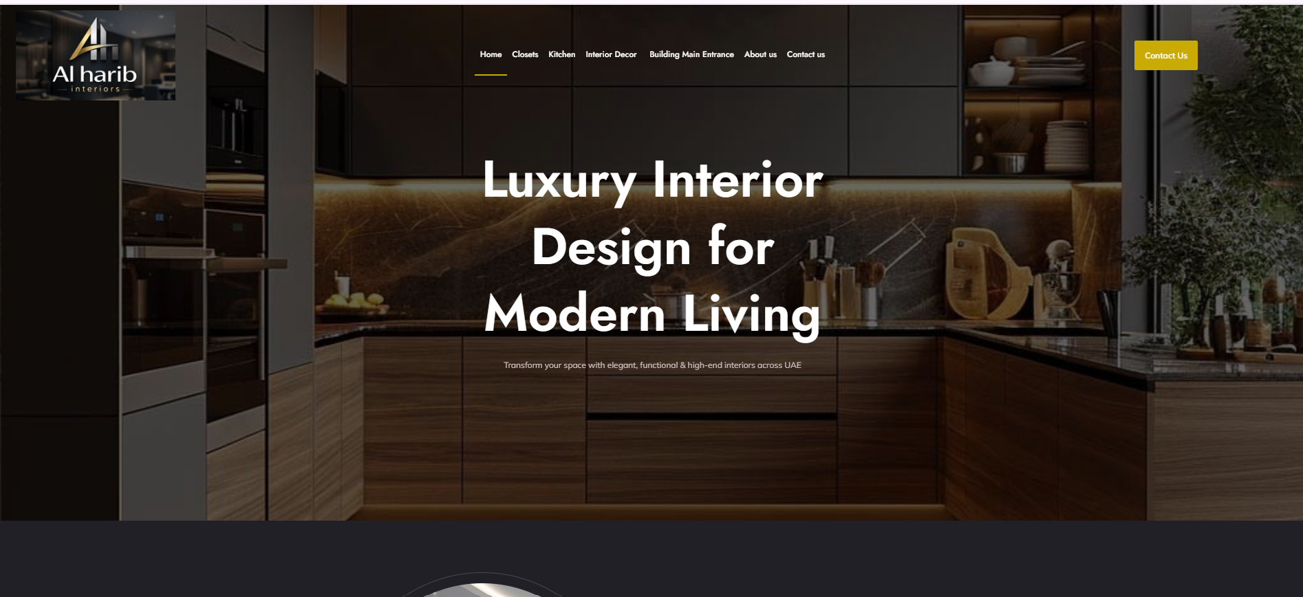 Supplied screenshot of the Al Harib Interiors website homepage