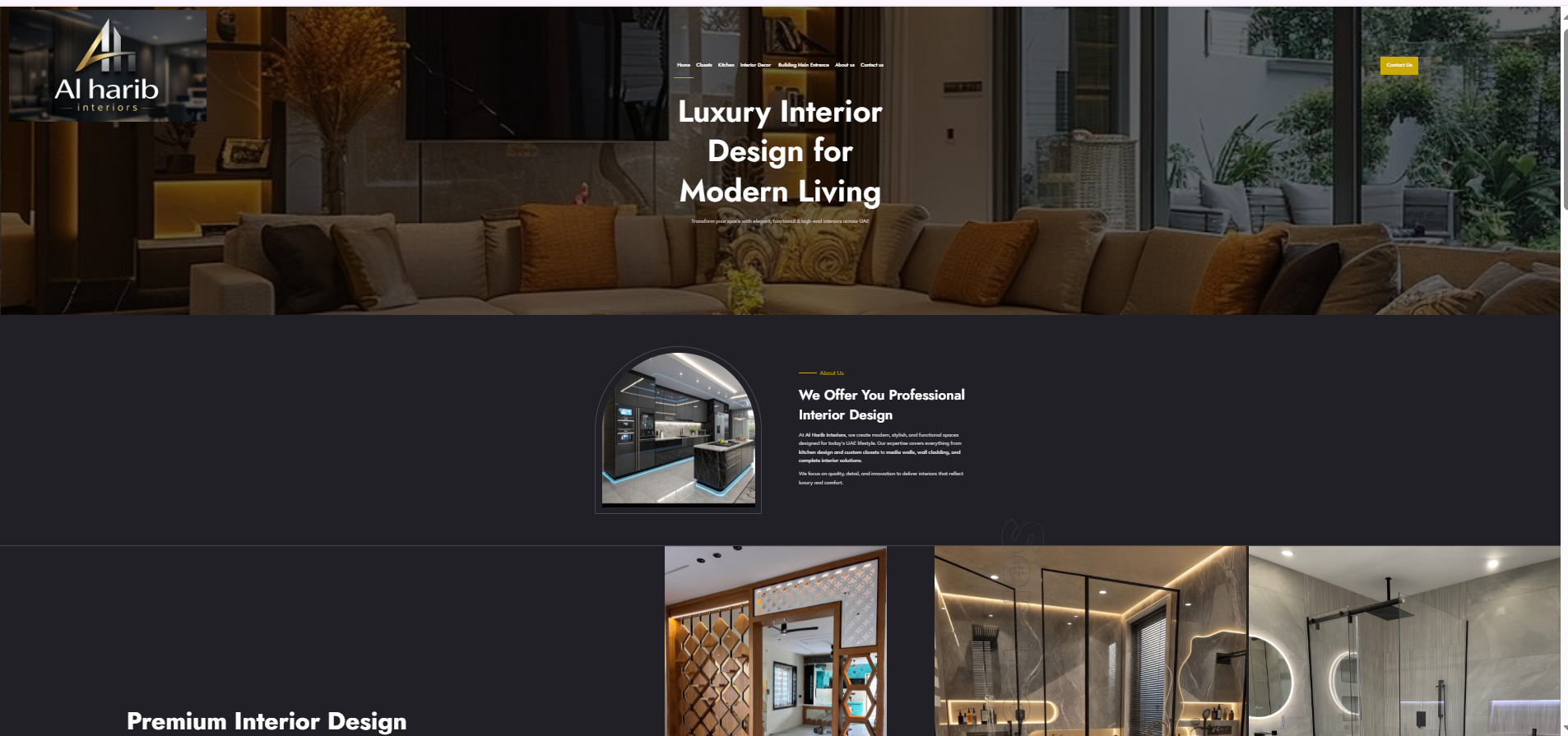 Supplied screenshot of the Al Harib Interiors website interior design showcase