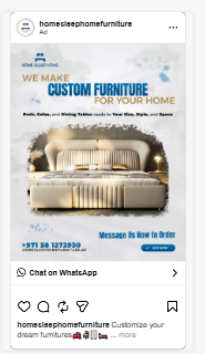 Real Home Sleep Home custom furniture ad preview.